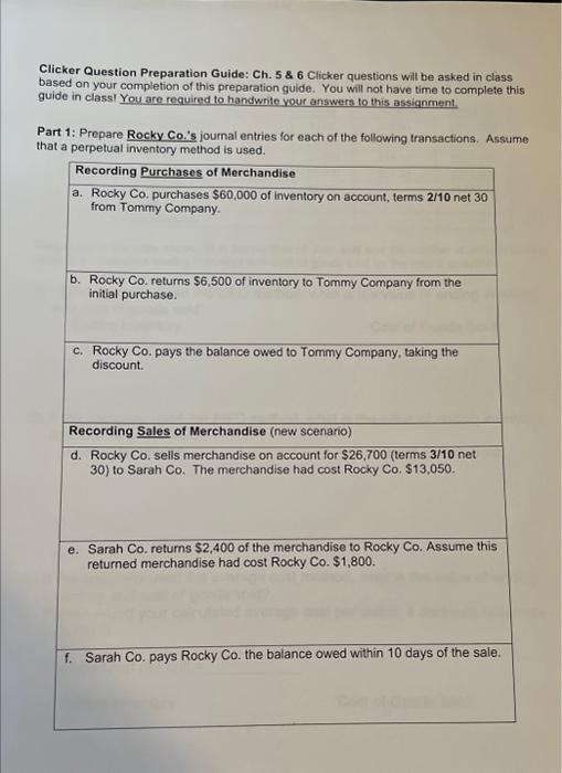 Clicker Question Preparation Guide: Ch. 5 & 6 Clicker questions will be