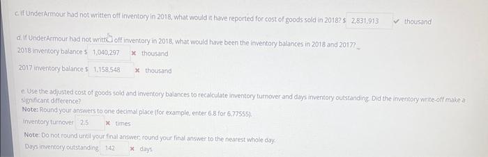 following in its 2018 Form 10-K. Under Armour's income statement reported 2018