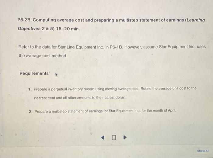 P6-2B. Computing average cost and preparing a multistep statement of earnings (Learning