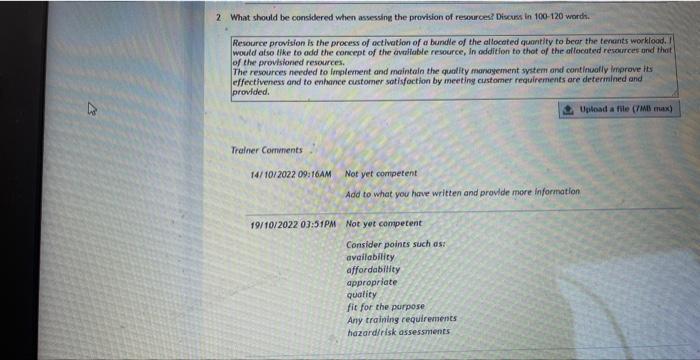 1 2 What should be considered when assessing the provision of resources?