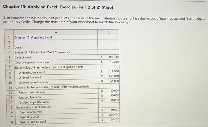 the main example in the text. Chapter 13: Applying Excel: Excel Worksheet
