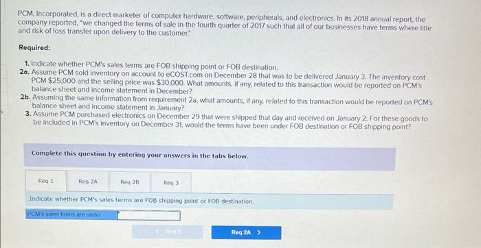 PCM, Incorporated, is a direct marketer of computer hardware, software, peripherals, and