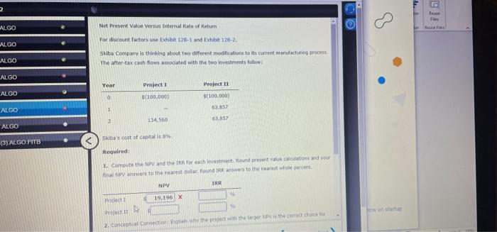 2 ALGO Net Present Value Versus Internal Rate of Return For discount