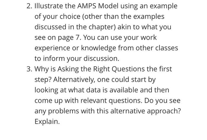 2. Illustrate the AMPS Model using an example of your choice (other