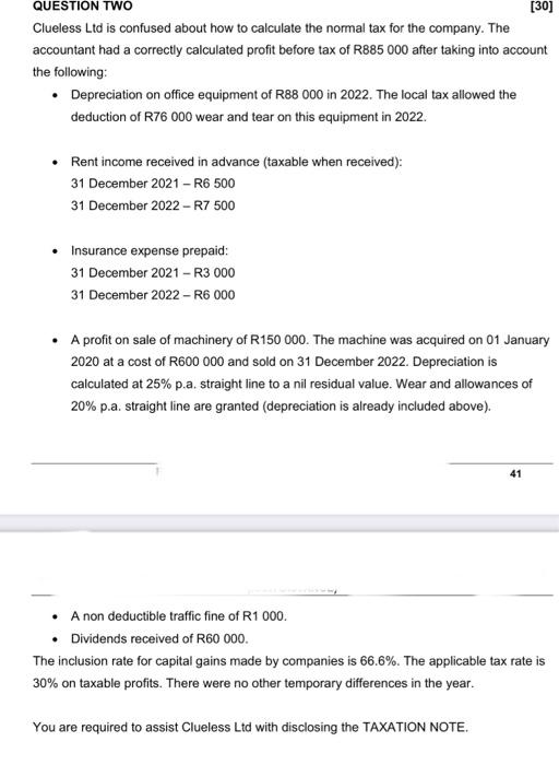 QUESTION TWO [30] Clueless Ltd is confused about how to calculate the