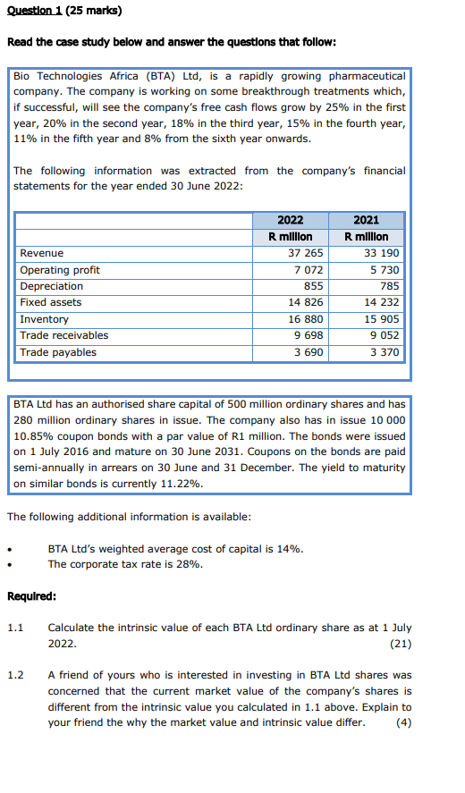Question 1 (25 marks) Read the case study below and answer the