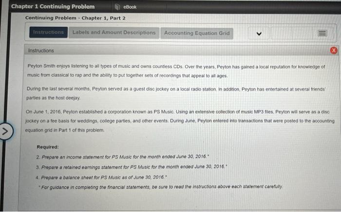 Chapter 1 Continuing Problem Continuing Problem Chapter 1, Part 2 Instructions eBook