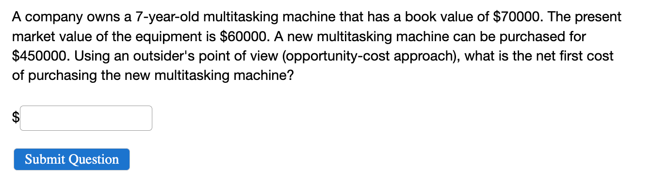 A company owns a 7-year-old multitasking machine that has a book value