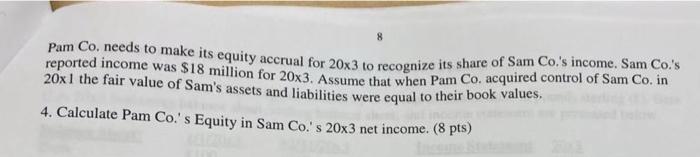 two firms present consolidated financial statements. Pam Co. uses the equity method