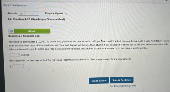 Back to Assignment Attempts Keep the Highest / 2 14. Problem 4-26