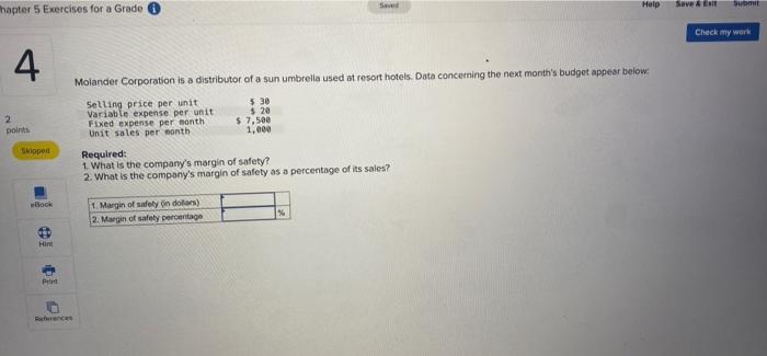 hapter 5 Exercises for a Grade Saved Help Save & Exit Submit