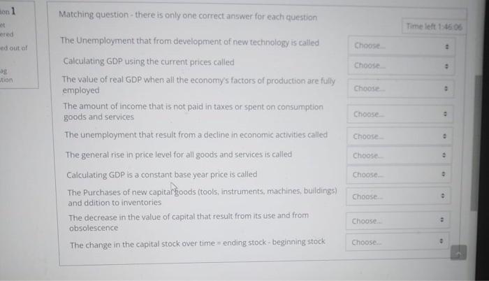 on 1 ered Matching question- there is only one correct answer for