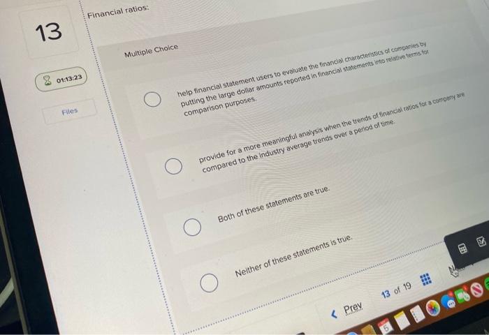 13 01:13:23 Files Financial ratios: Multiple Choice help financial statement users to