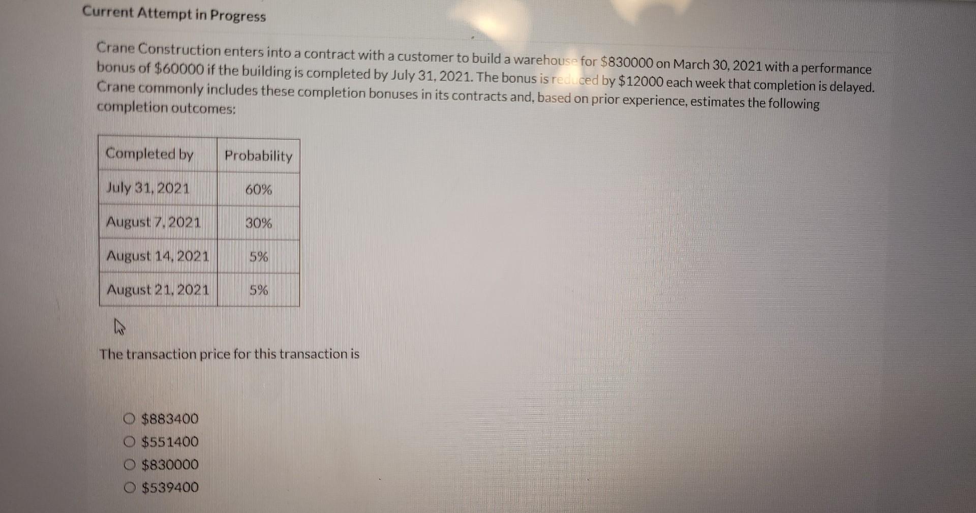 Current Attempt in Progress Crane Construction enters into a contract with a