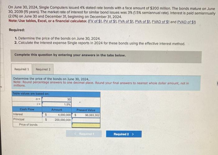 On June 30, 2024, Single Computers issued 4% stated rate bonds with