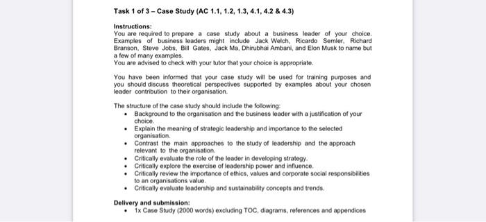 Task 1 of 3 - Case Study (AC 1.1, 1.2, 1.3, 4.1,