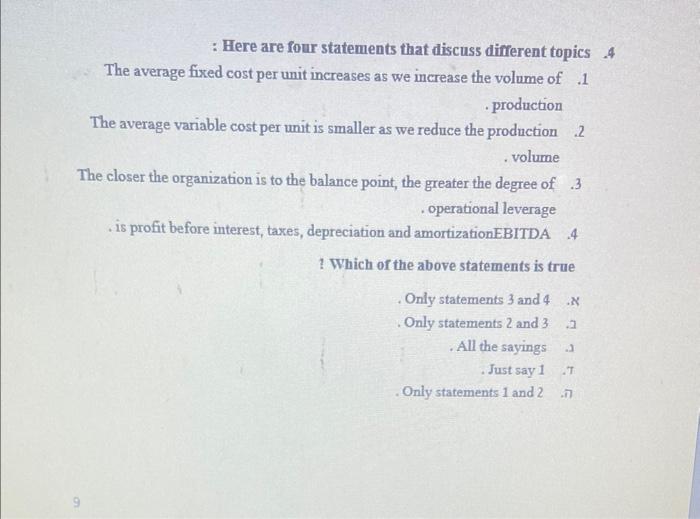 The average : Here are four statements that discuss different topics .4