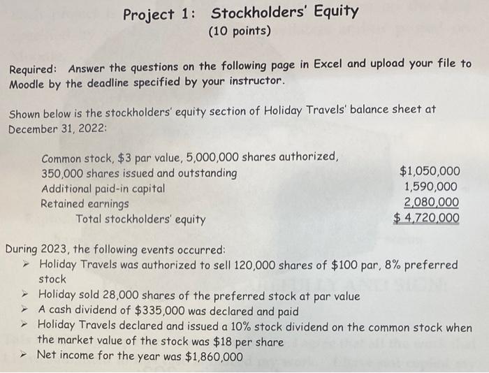 Project 1: Stockholders' Equity (10 points) Required: Answer the questions on the