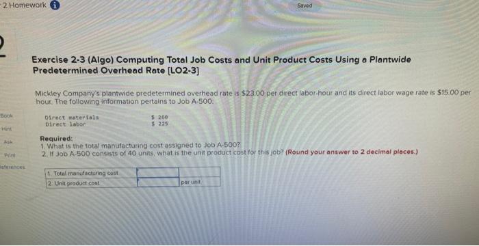 2 Homework 2 Saved Book Hint Exercise 2-3 (Algo) Computing Total Job