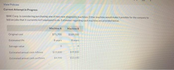 View Policies Current Attempt in Progress BAK Corp, is considering purchasing one