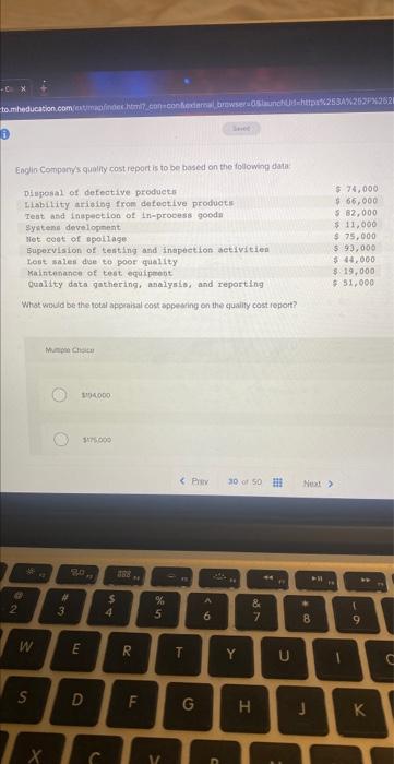 tomheducation.com/ext/map/index.html?.con-contexternal browser Oslaunchd-http%253A%252F%252 Eaglin Company's quality cost report is to be based