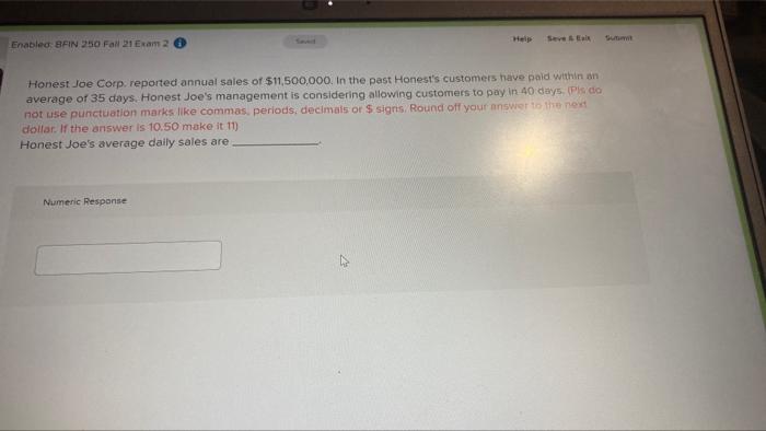 Enabled: BFIN 250 Fall 21 Exam 2 Sevd Help Seve & Eal