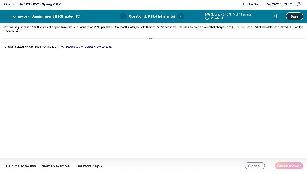 Chen - FINA 3121-092 - Spring 2022 = Homework: Assignment 9 (Chapter