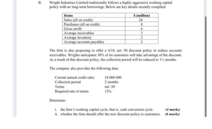 B. Wright Industries Limited traditionally follows a highly aggressive working capital policy