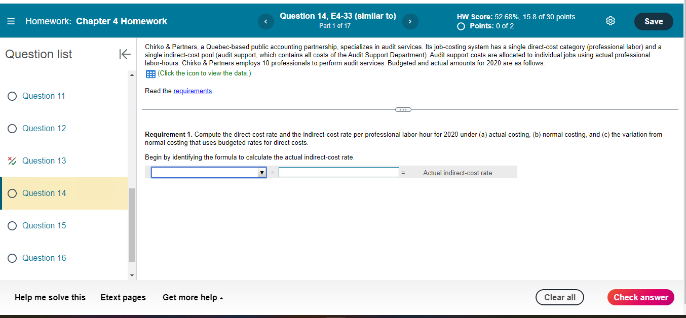 = Homework: Chapter 4 Homework Question list Question 14, E4-33 (similar to)