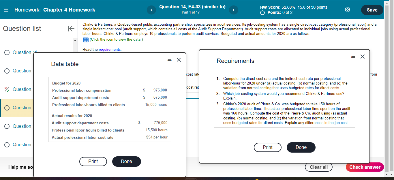 Part 1 of 17 HW Score: 52.68%, 15.8 of 30 points Points:
