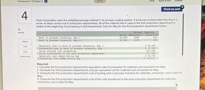 Homework: Chapter 5 4 13 points Book H Saved Help Exit Submit