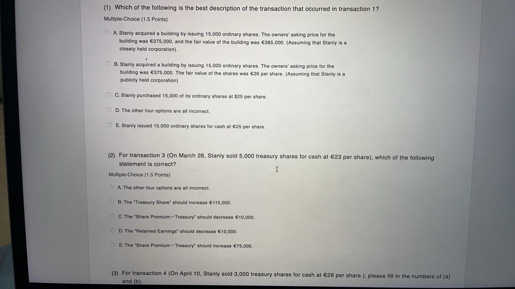 treasury shares for cash at 26 per share.), please fill in the