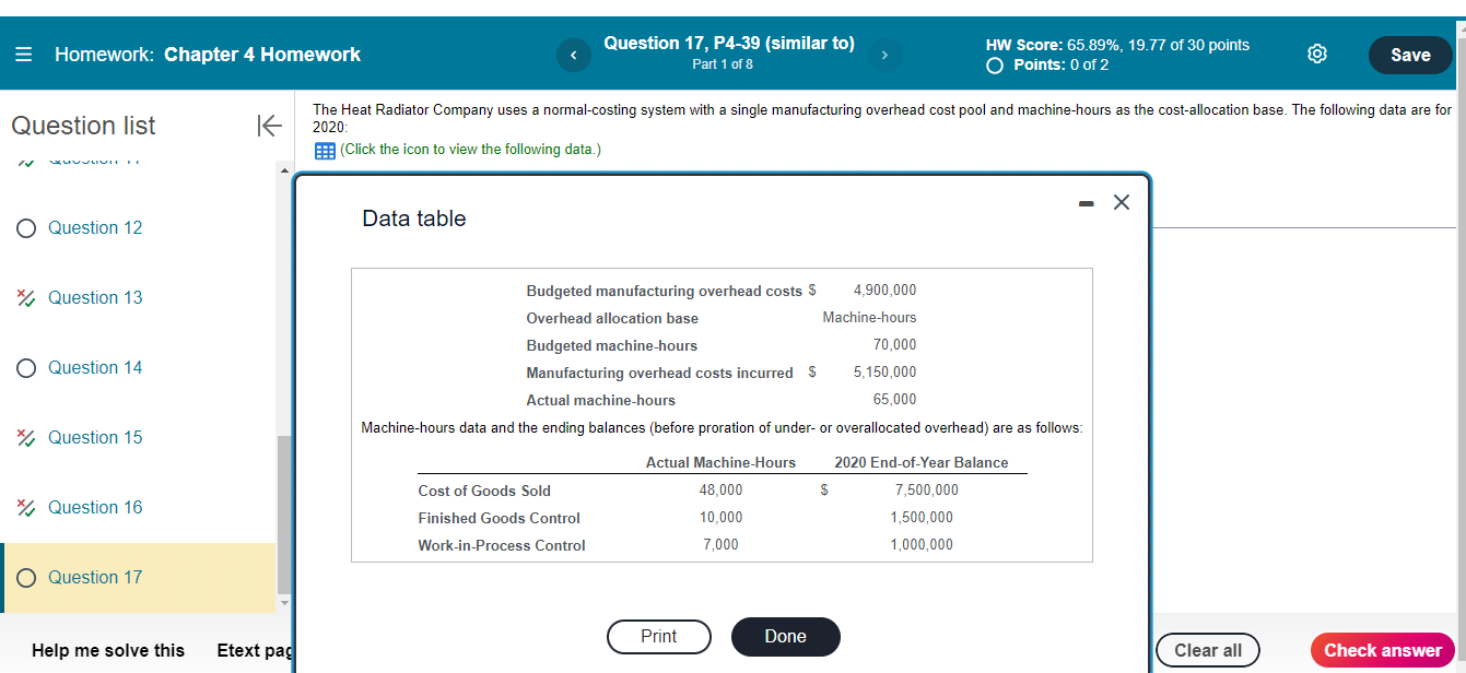 = Homework: Chapter 4 Homework Question list K 2020: Question 17, P4-39
