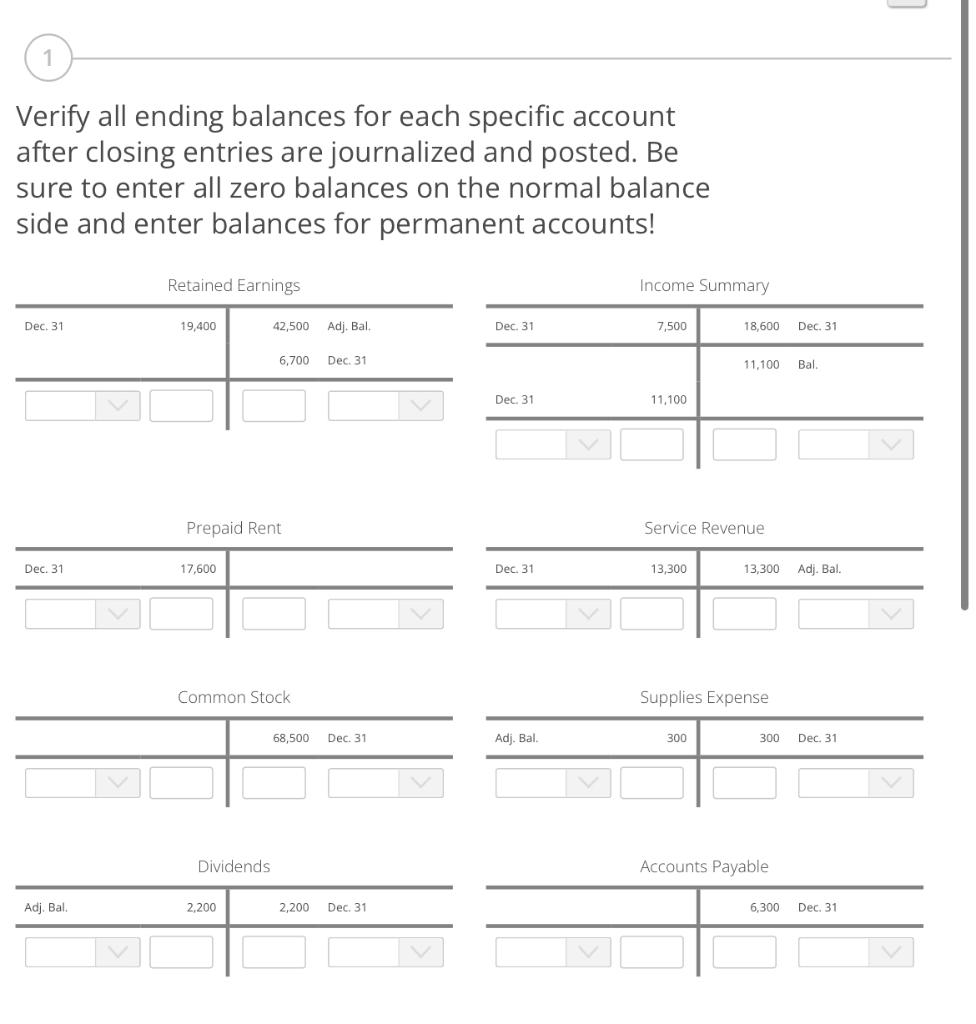 Verify all ending balances for each specific account after closing entries are