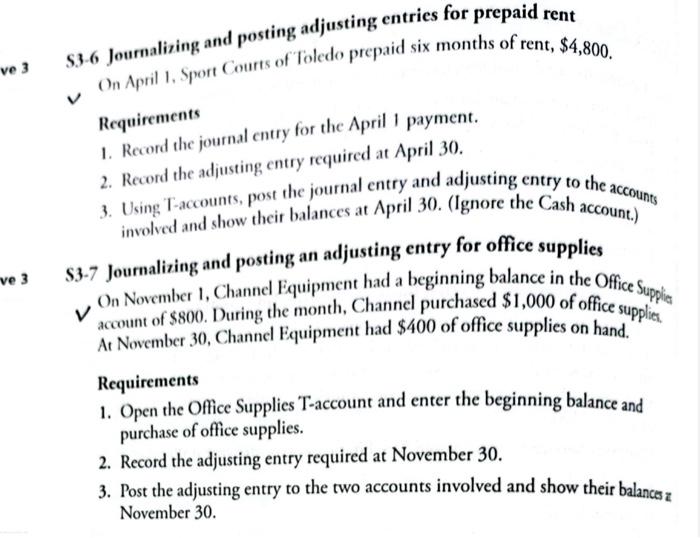 ve 3 ve 3 S3-6 Journalizing and posting adjusting entries for prepaid