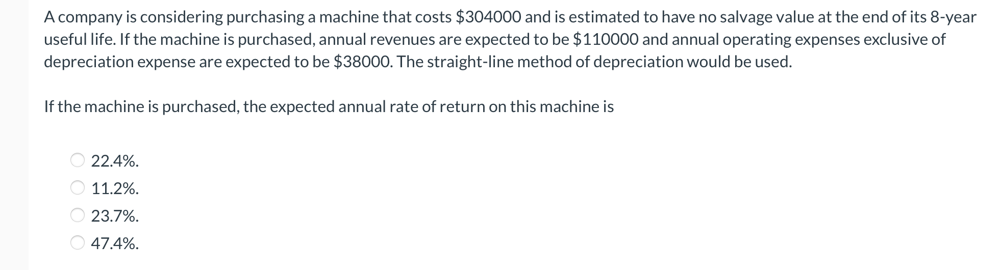 A company is considering purchasing a machine that costs $304000 and is