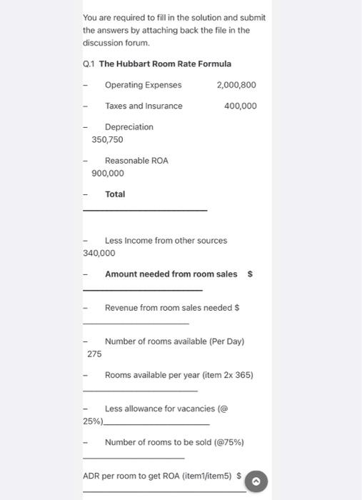 You are required to fill in the solution and submit the answers