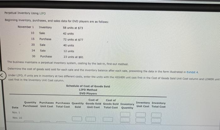 Perpetual Inventory Using LIFO Beginning inventory, purchases, and sales data for DVD
