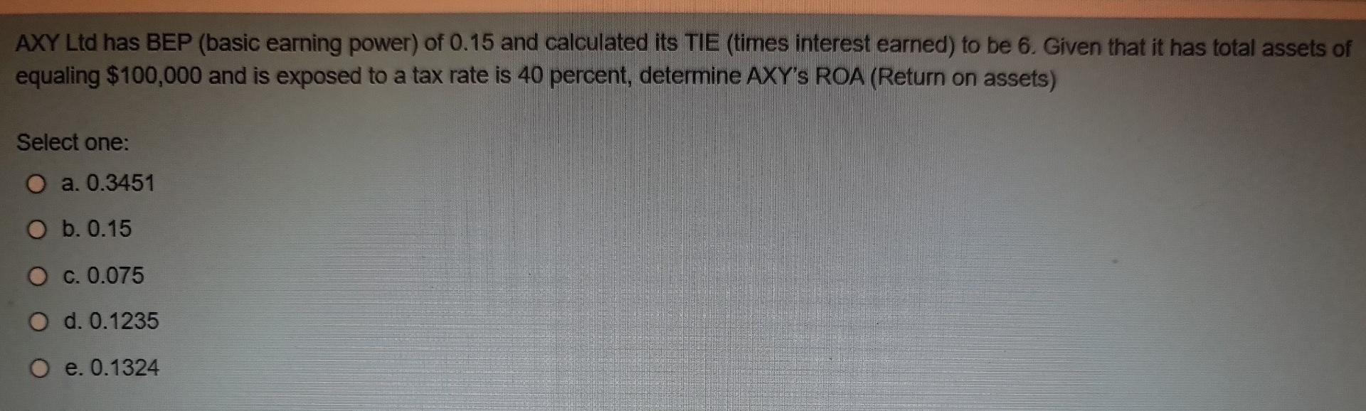 AXY Ltd has BEP (basic earning power) of 0.15 and calculated its