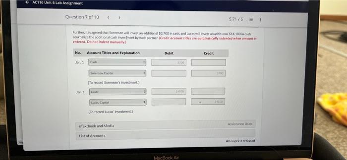 payable Accounts payable Sorensen, capital Lucas, capital 13,300 11,100 16.300 22.900 25,900