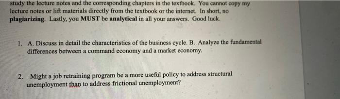 study the lecture notes and the corresponding chapters in the textbook. You