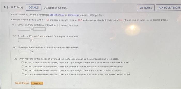 4. [-/14 Points] DETAILS ASWSBE14 8.E.014. MY NOTES ASK YOUR TEACHER You