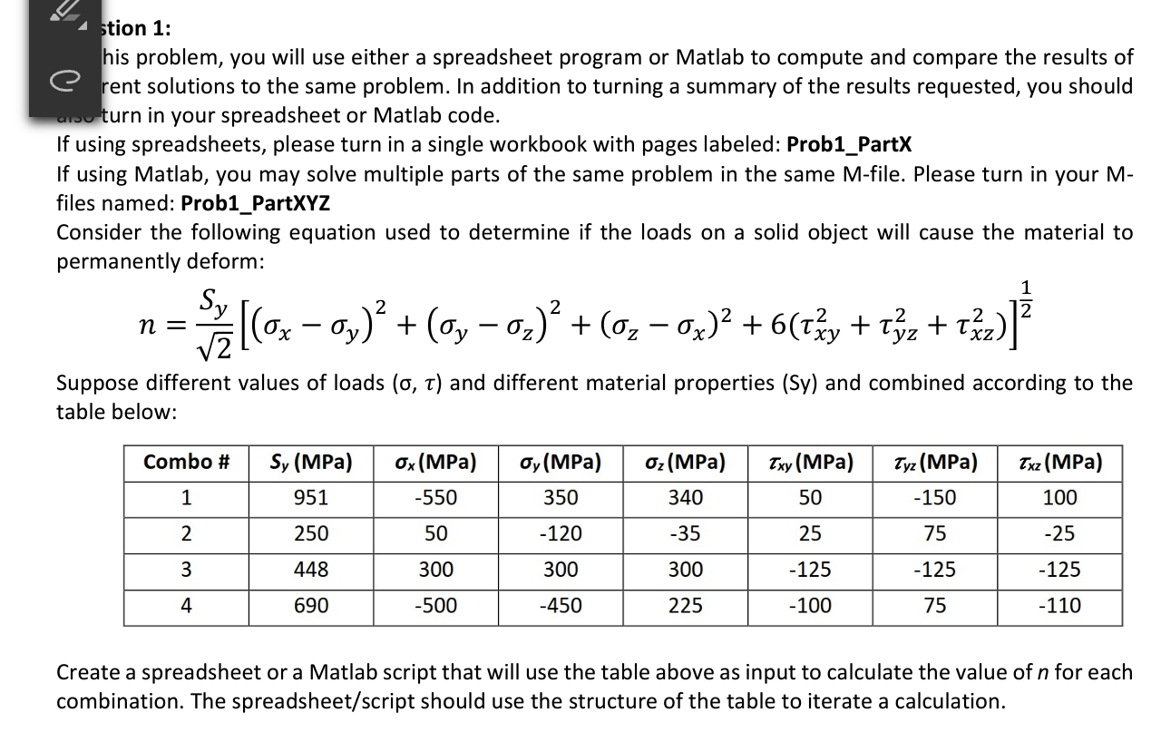 stion 1: his problem, you will use either a spreadsheet program or