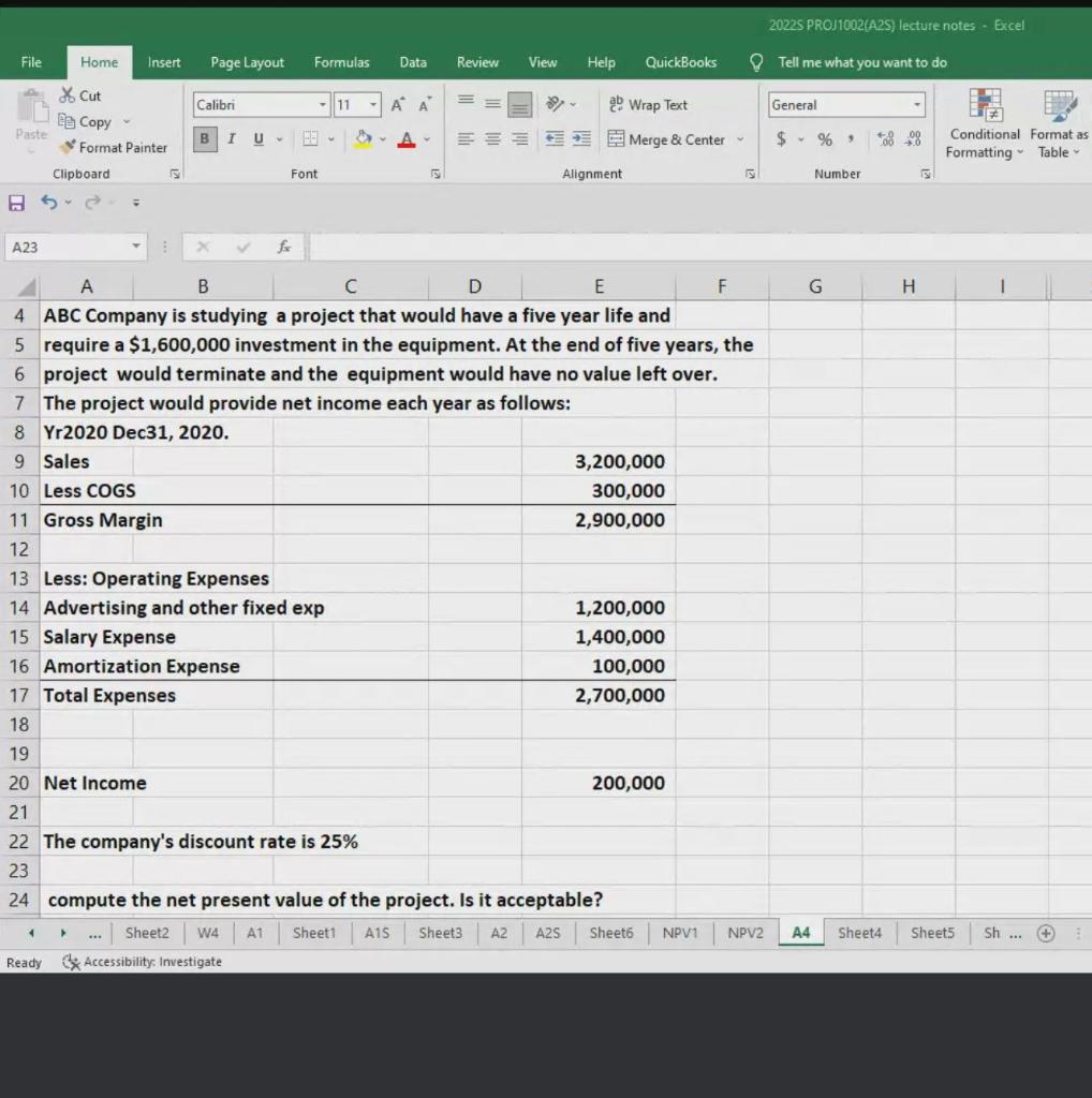 2022S PROJ1002(A2S) lecture notes - Excel File Home Insert Page Layout Formulas
