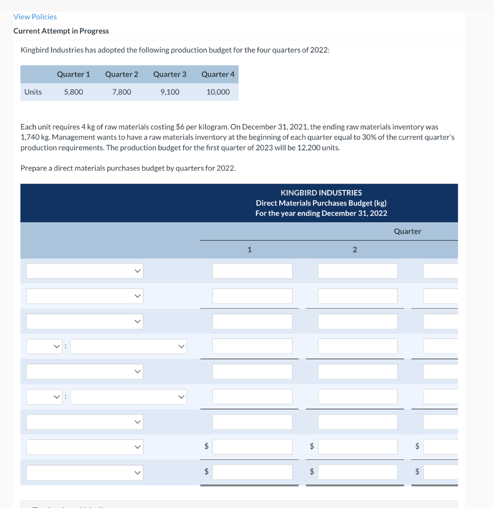View Policies Current Attempt in Progress Kingbird Industries has adopted the following