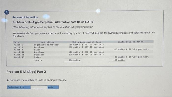 following information applies to the questions displayed below.] Warnerwoods Company uses a