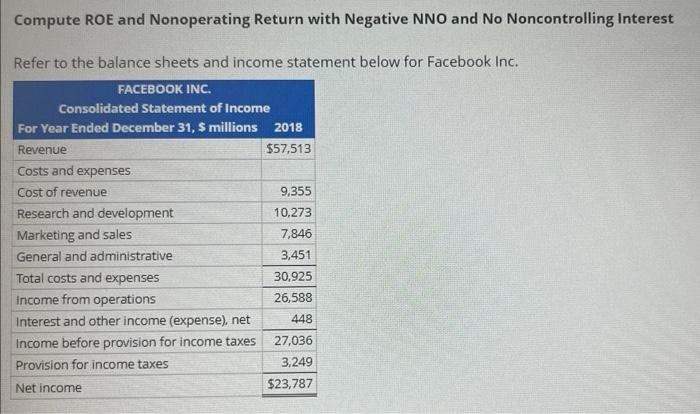 Compute ROE and Nonoperating Return with Negative NNO and No Noncontrolling Interest
