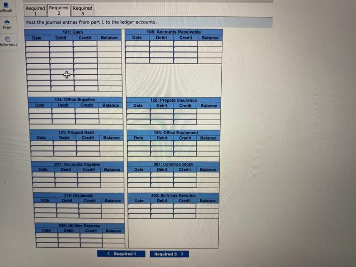 eBook Print Required Required Required 2 3 Post the journal entries from