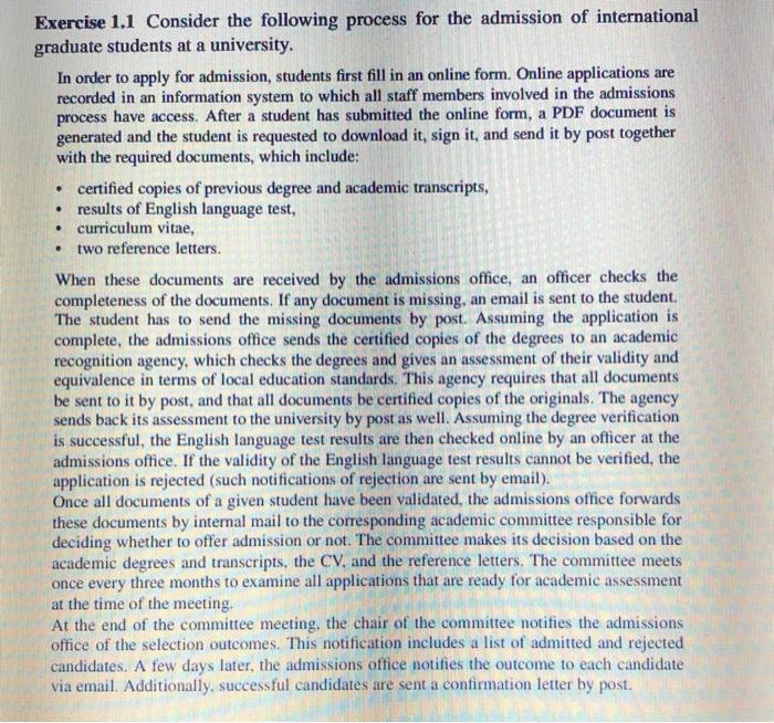 cost of the university admission process described in Exercise 1.1 (page 5),