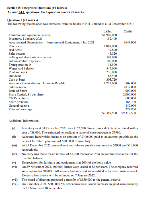 Section B: Integrated Questions (60 marks) Answer ALL questions. Each question carries